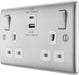 BG NBS22UAC22W Nexus Metal 13A Double Switched Power Socket + USB A+C (22W) - Brushed Steel + White Insert - westbasedirect.com