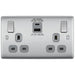 BG NBS22UAC30G Nexus Metal 13A Double Socket + USB A+C (30W) - Grey Insert - Brushed Steel - westbasedirect.com