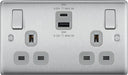 BG NBS22UAC45G Nexus Metal 13A Double Switched Power Socket + USB A+C (45W) - Brushed Steel + Grey Insert - westbasedirect.com