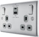 BG NBS22UAC45G Nexus Metal 13A Double Switched Power Socket + USB A+C (45W) - Brushed Steel + Grey Insert - westbasedirect.com