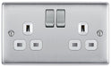 BG NBS22W Nexus Metal Double Socket 13A - White Insert - Brushed Steel (10 Pack) - westbasedirect.com