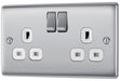 BG NBS22W Nexus Metal Double Socket 13A - White Insert - Brushed Steel (10 Pack) - westbasedirect.com