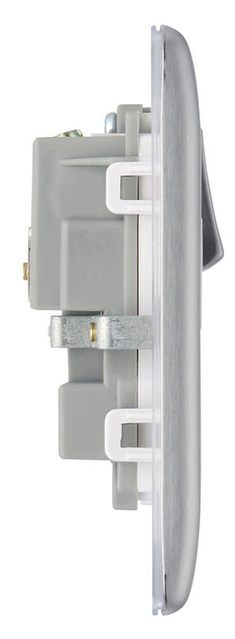 BG NBS22W Nexus Metal Double Socket 13A - White Insert - Brushed Steel (10 Pack) - westbasedirect.com