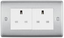 BG NBS24W Nexus Metal 2G 13A Unswitched Socket - White Insert - Brushed Steel - westbasedirect.com