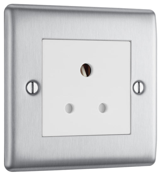 BG NBS29W Nexus Metal Unswitched Round Pin Socket 5A - White Insert - Brushed Steel - westbasedirect.com