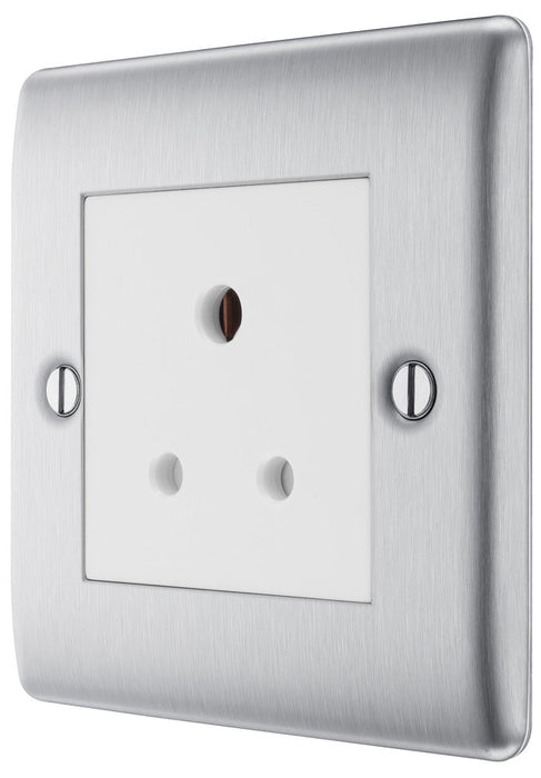 BG NBS29W Nexus Metal Unswitched Round Pin Socket 5A - White Insert - Brushed Steel - westbasedirect.com