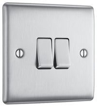 BG NBS42 Nexus Metal 20A 16AX 2 Way Double Light Switch - Brushed Steel