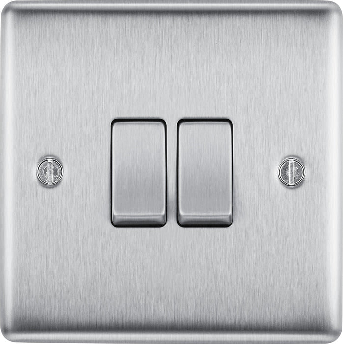 BG NBS42 Nexus Metal Double Light Switch 10A - Brushed Steel (10 Pack) - westbasedirect.com