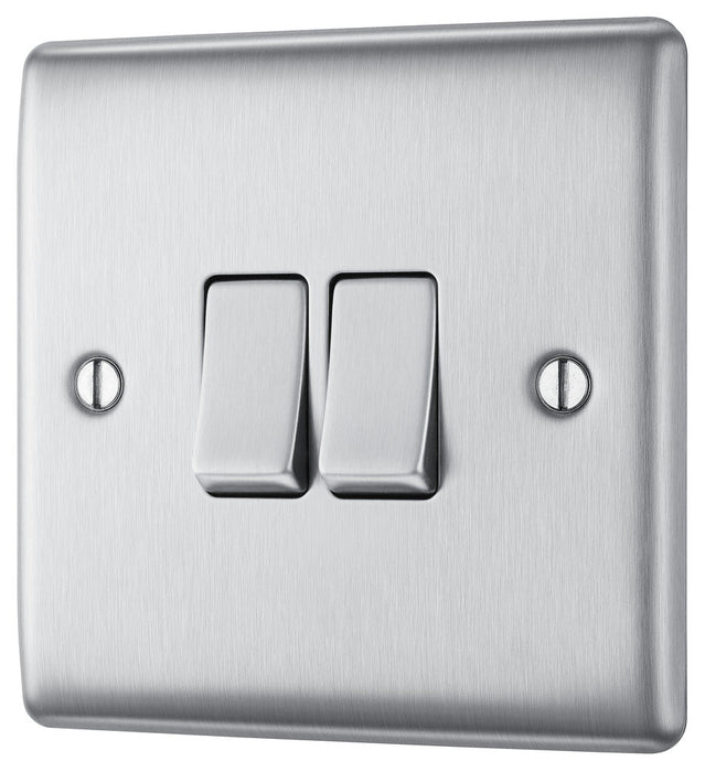 BG NBS42 Nexus Metal Double Light Switch 10A - Brushed Steel (5 Pack) - westbasedirect.com