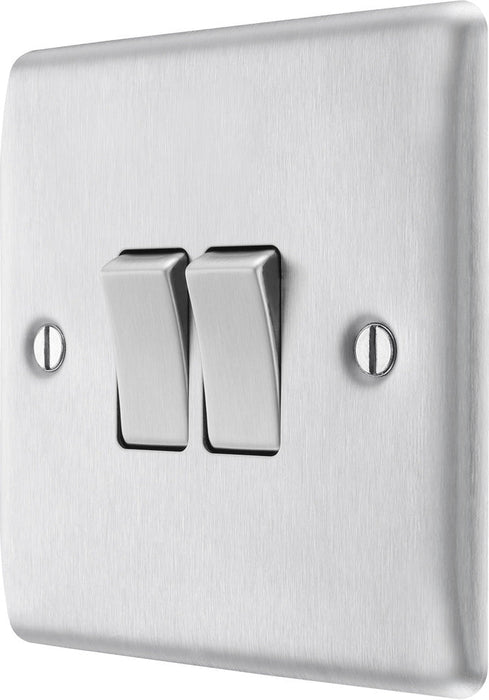 BG NBS42 Nexus Metal Double Light Switch 10A - Brushed Steel (10 Pack) - westbasedirect.com