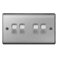 BG NBS44 Nexus Metal 20A 16AX 2 Way Quadruple Light Switch - Brushed Steel