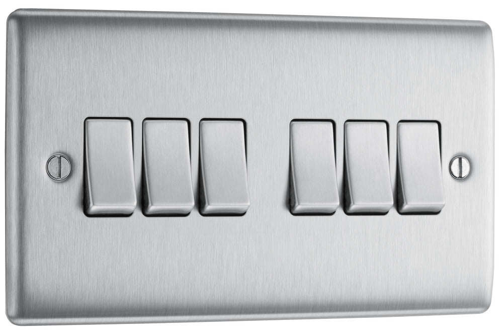 BG NBS46 Nexus Metal 10AX 2-Way 6 Gang Light Switch - Brushed Steel - westbasedirect.com