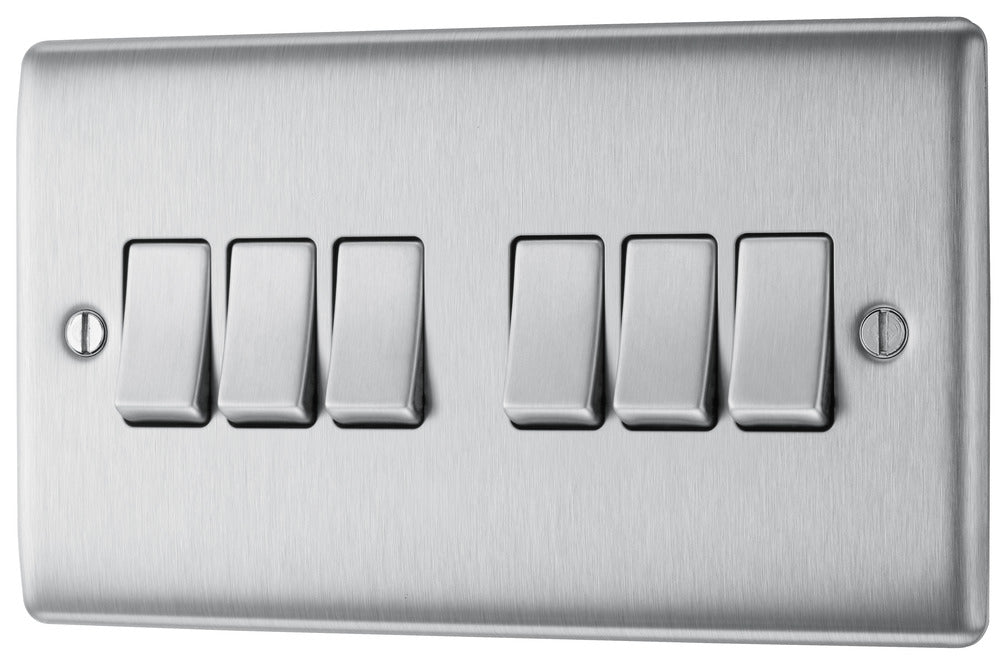 BG NBS46 Nexus Metal 10AX 2-Way 6 Gang Light Switch - Brushed Steel - westbasedirect.com