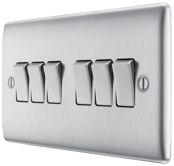 BG NBS46 Nexus Metal 10AX 2-Way 6 Gang Light Switch - Brushed Steel - westbasedirect.com