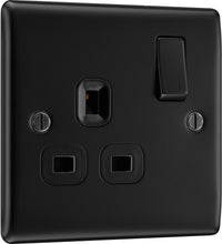 BG NFB21B Nexus Metal Single Socket 13A  - Black Insert - Matt Black + Black Rocker