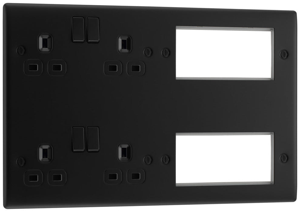 BG NFB222EM8B Nexus Metal 2x 2G Socket 13A + 2x 4 Module Aperture - Matt Black + Black Rocker - westbasedirect.com