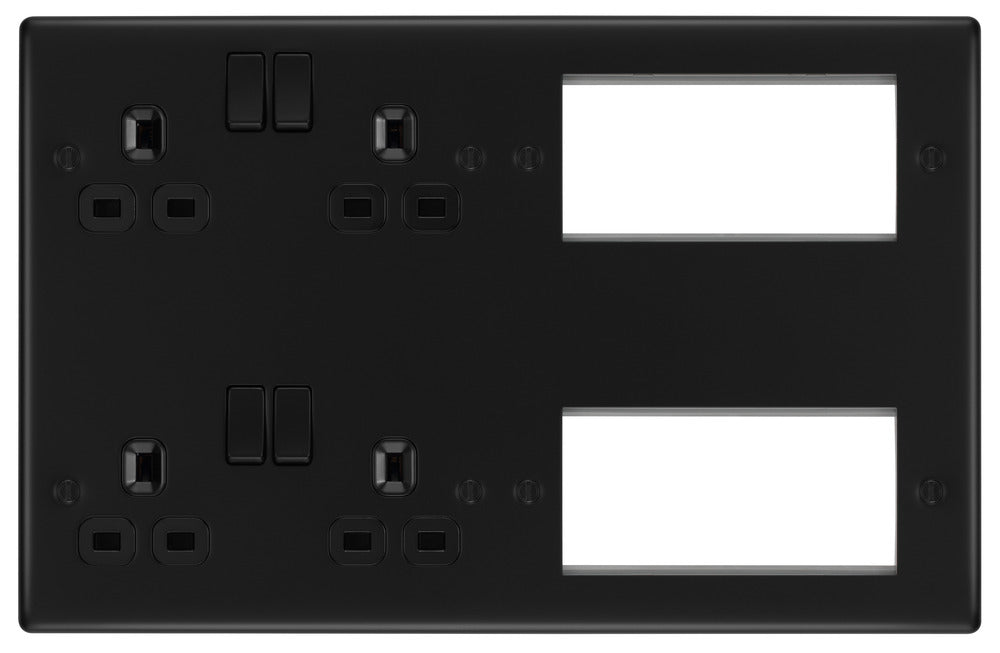 BG NFB222EM8B Nexus Metal 2x 2G Socket 13A + 2x 4 Module Aperture - Matt Black + Black Rocker - westbasedirect.com