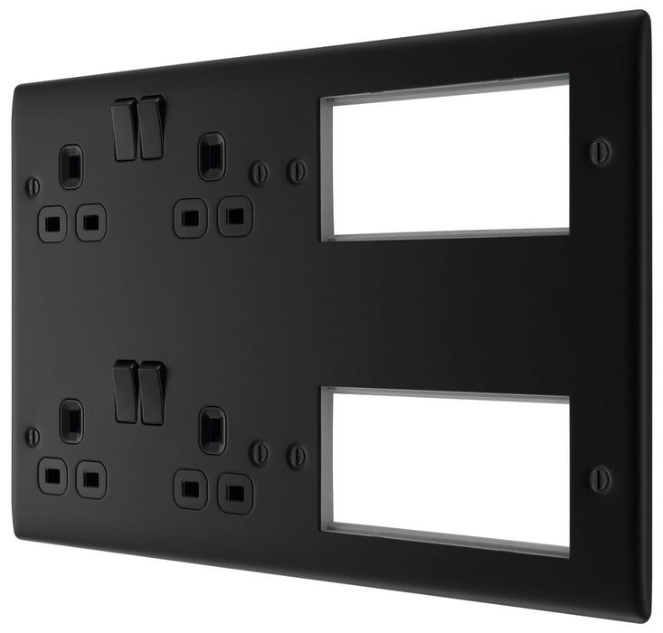 BG NFB222EM8B Nexus Metal 2x 2G Socket 13A + 2x 4 Module Aperture - Matt Black + Black Rocker - westbasedirect.com