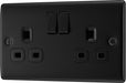 BG NFB22B Nexus Metal Double Socket 13A - Black Insert - Matt Black + Black Rocker (5 Pack) - westbasedirect.com