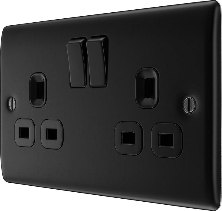 BG NFB22B Nexus Metal Double Socket 13A - Black Insert - Matt Black + Black Rocker (5 Pack) - westbasedirect.com