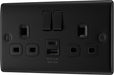 BG NFB22UAC12B Nexus Metal 13A Double Switched Power Socket + USB A+C (12W) - Matt Black + Black Insert - westbasedirect.com