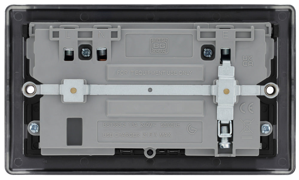 BG NFB22UAC22B Nexus Metal 13A Double Switched Power Socket + USB A+C (22W) - Matt Black + Black Insert - westbasedirect.com