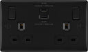 BG NFB22UAC45B Nexus Metal Double Socket + 2xUSB A+C(45W) - Black Insert - Matt Black + Black Rocker - westbasedirect.com