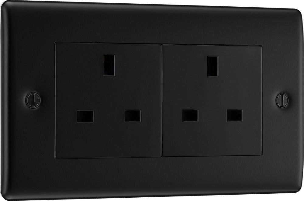 BG NFB24B Nexus Metal 2G 13A Unswitched Socket - Black Insert - Matt Black + Black Rocker - westbasedirect.com