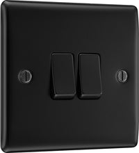 BG NFB42 Nexus Metal 20A 16AX 2 Way Double Light Switch - Matt Black + Black Rocker