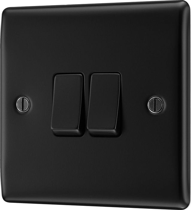 BG NFB42 Nexus Metal Double Light Switch 10A - Matt Black + Black Rocker (5 Pack) - westbasedirect.com