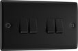 BG NFB44 Nexus Metal Quad Light Switch 10A - Matt Black + Black Rocker - westbasedirect.com