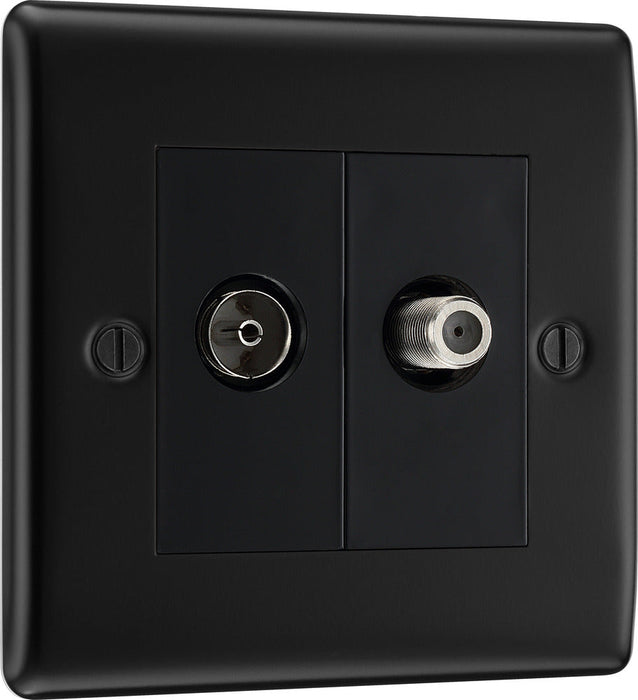 BG NFB65 Nexus Metal 2 Gang Satellite & Co-axial Socket - Black Insert - Matt Black + Black Rocker - westbasedirect.com