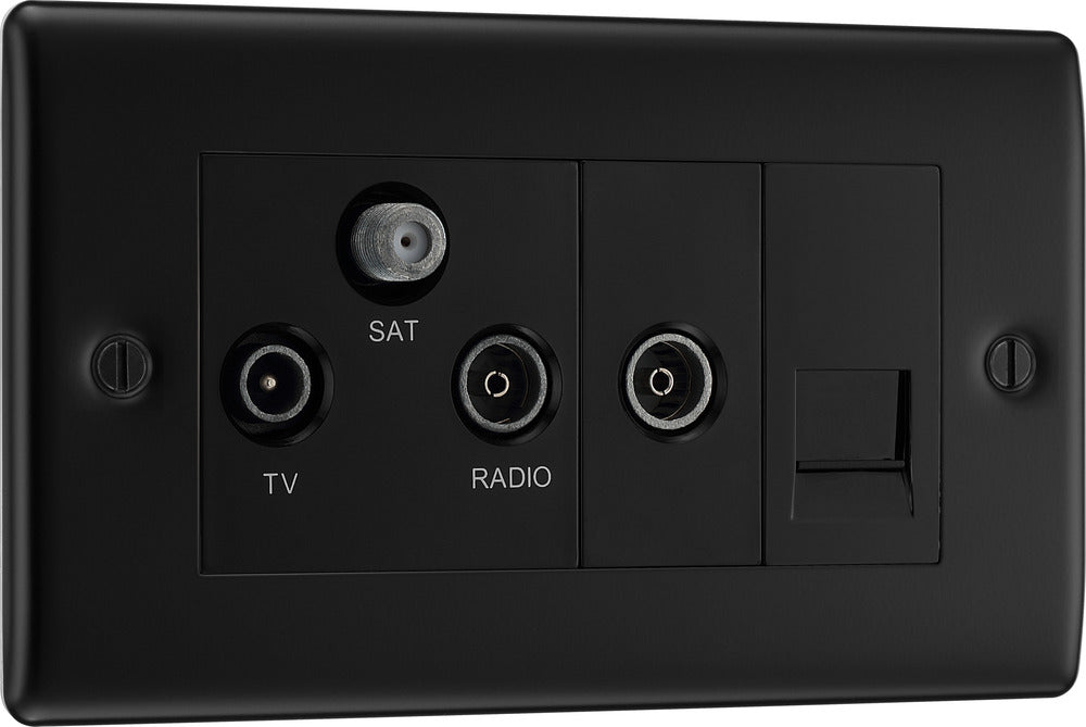 BG NFB68 Nexus Metal Triplex TV/FM/Sat Socket + Return & Tel. - Black Insert - Matt Black + Black Rocker - westbasedirect.com