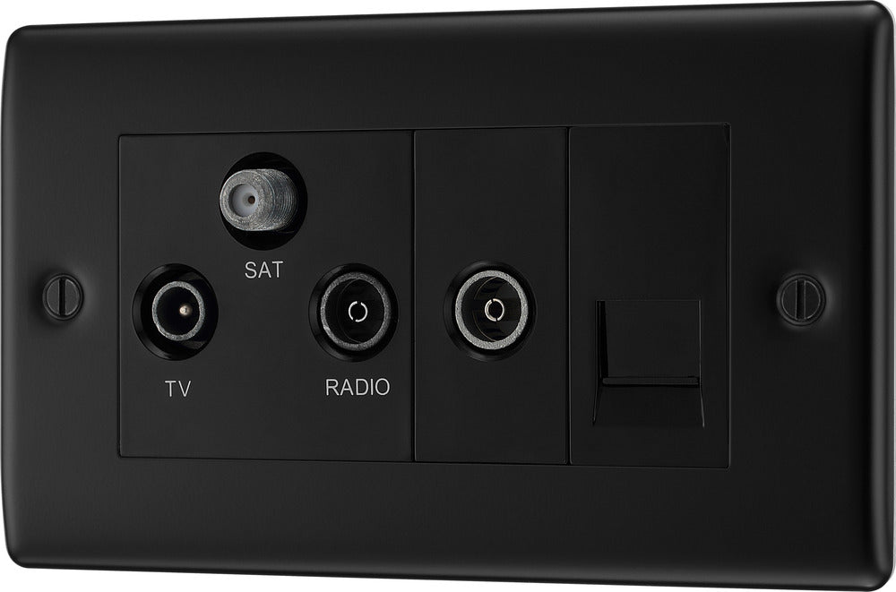 BG NFB68 Nexus Metal Triplex TV/FM/Sat Socket + Return & Tel. - Black Insert - Matt Black + Black Rocker - westbasedirect.com