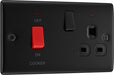 BG NFB70B Nexus Metal DP Cooker +Socket+Neon - Black Insert - Matt Black + Black Rocker - westbasedirect.com