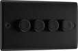 BG NFB84 Nexus Metal 2-Way Quad Trailing Edge Dimmer Push On/Off - Matt Black + Black Knobs - westbasedirect.com