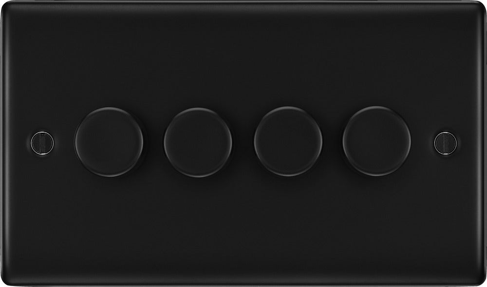 BG NFB84 Nexus Metal 2-Way Quad Trailing Edge Dimmer Push On/Off - Matt Black + Black Knobs - westbasedirect.com