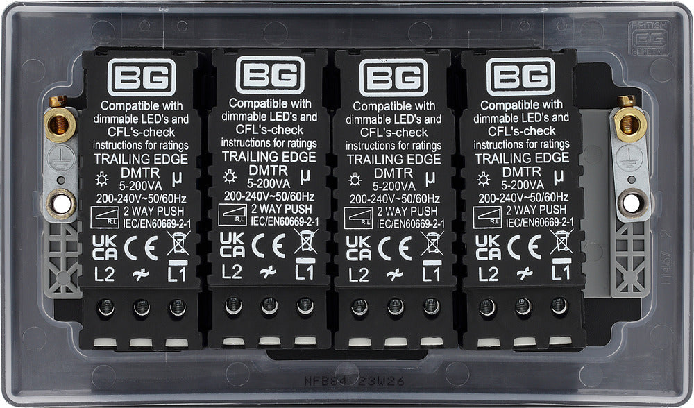 BG NFB84 Nexus Metal 2-Way Quad Trailing Edge Dimmer Push On/Off - Matt Black + Black Knobs - westbasedirect.com