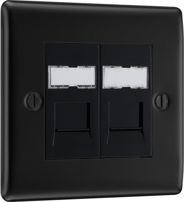 BG NFBRJ452 Nexus Metal RJ45 Double Data Outlet Socket - Matt Black + Black Rocker - westbasedirect.com