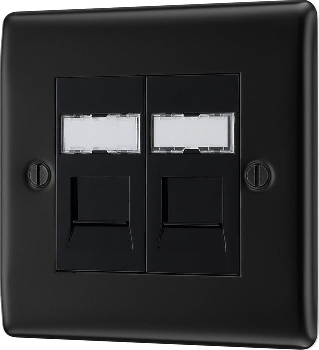 BG NFBRJ452 Nexus Metal RJ45 Double Data Outlet Socket - Matt Black + Black Rocker - westbasedirect.com