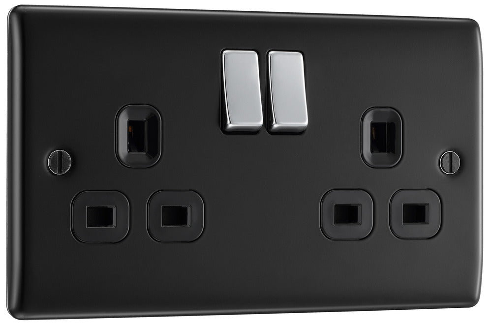 BG NMB22B Nexus Metal Double Socket 13A - Black Insert - Matt Black - westbasedirect.com