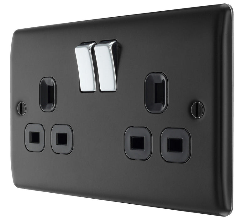 BG NMB22B Nexus Metal Double Socket 13A - Black Insert - Matt Black - westbasedirect.com