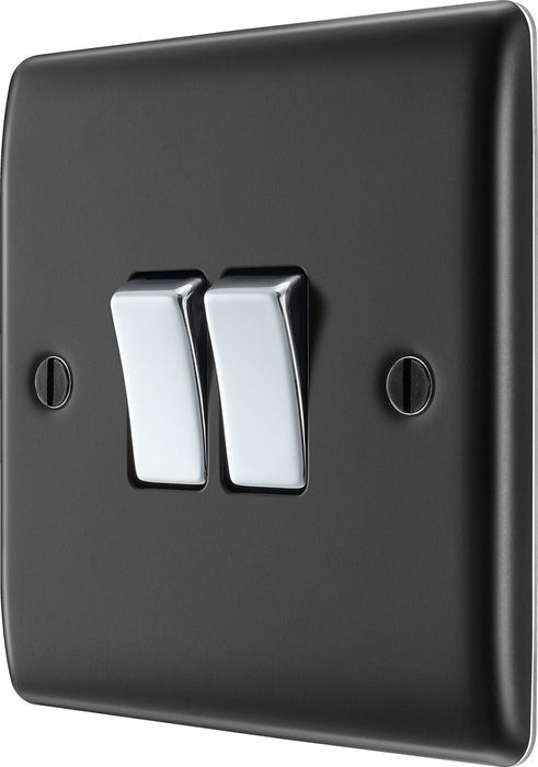 BG NMB42 Nexus Metal Double Light Switch 10A - Matt Black - westbasedirect.com