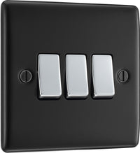 BG NMB43 Nexus Metal Triple Light Switch 10A - Matt Black