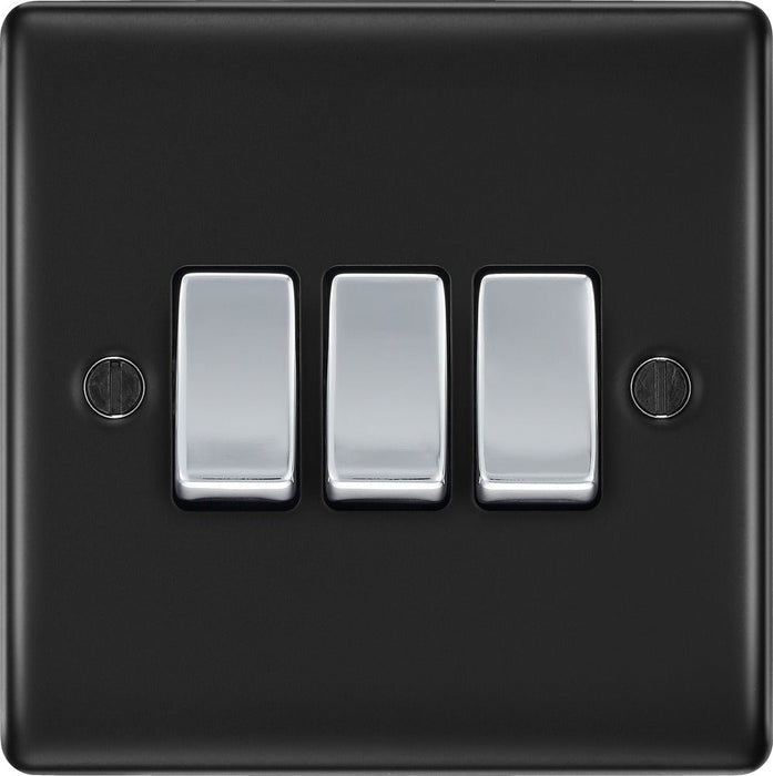 BG NMB43 Nexus Metal Triple Light Switch 10A - Matt Black - westbasedirect.com