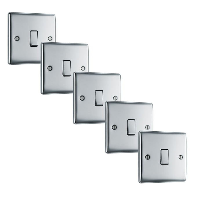 BG NPC12 Nexus Metal Single Light Switch 10A - Polished Chrome (5 Pack) - westbasedirect.com