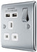 BG NPC21U2W Nexus Metal Single Socket + 2x USB - White Insert - Polished Chrome - westbasedirect.com