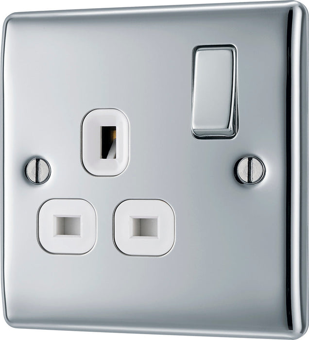 BG NPC21W Nexus Metal Single Socket 13A - White Insert - Polished Chrome (5 Pack) - westbasedirect.com