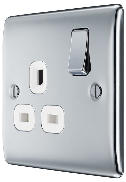 BG NPC21W Nexus Metal Single Socket 13A - White Insert - Polished Chrome (10 Pack) - westbasedirect.com