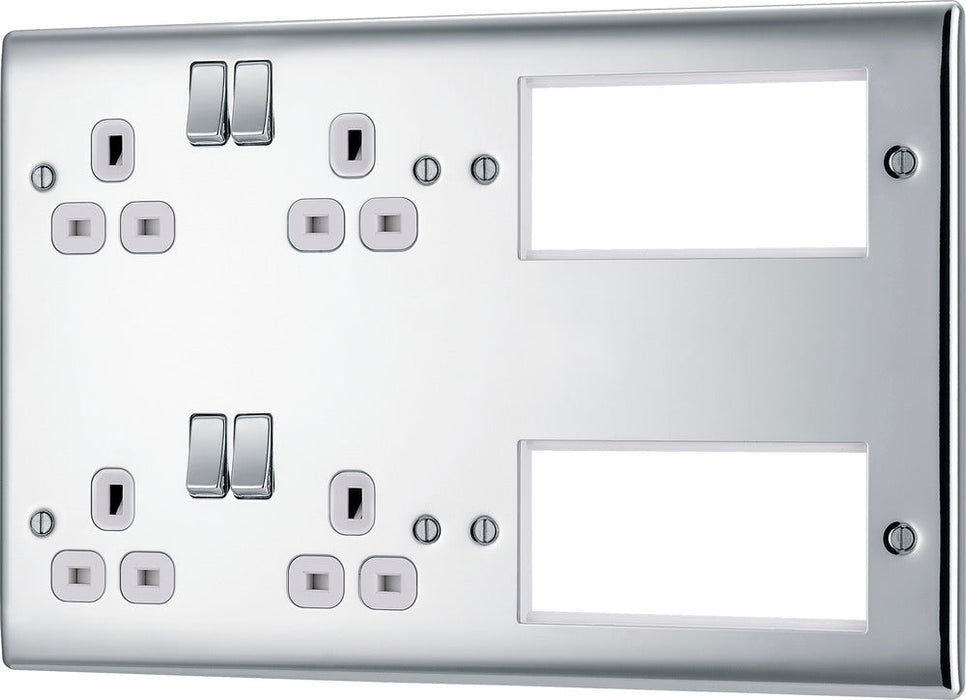 BG NPC222EM8W Nexus Metal 2x 2G Socket 13A + 2x 4 Module Aperture - White Insert - Polished Chrome - westbasedirect.com